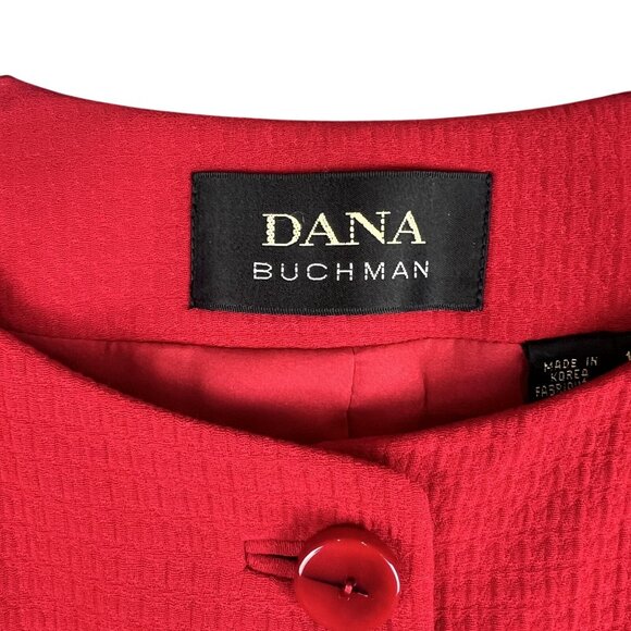 Dana Buchman Women 12 Red Lined Dressy Jacket Button Up Career Wool Blend Blazer - Picture 3 of 11